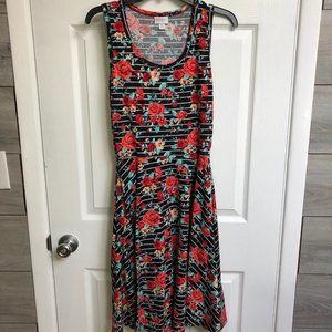 LulaRoe Sleeveless Stripe and Floral Dress Size M